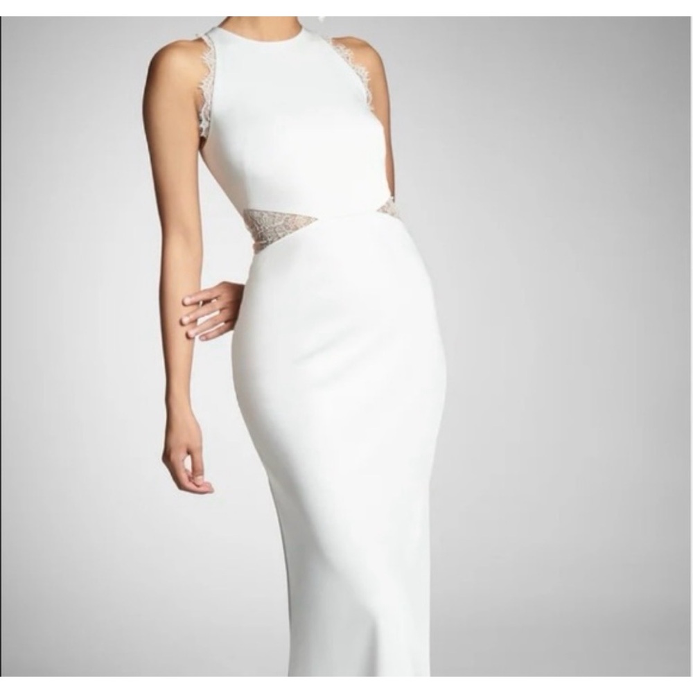 Sachin + Babi White Lace Accent Wedding Dress